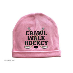 crawl walk hockey baby beanie cap hat pink