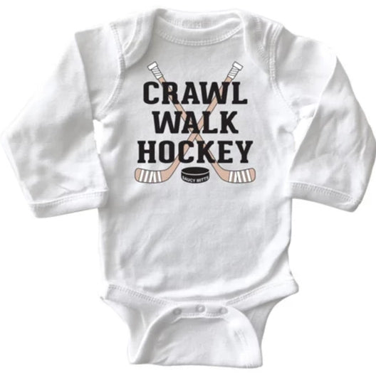 crawl walk hockey infant long sleeve bodysuit white