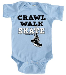 crawl walk skate hockey baby bodysuit light blue