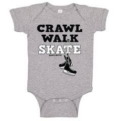 crawl walk skate hockey baby bodysuit heather gray