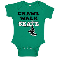crawl walk skate hockey baby bodysuit kelly green