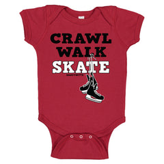crawl walk skate hockey baby bodysuit red