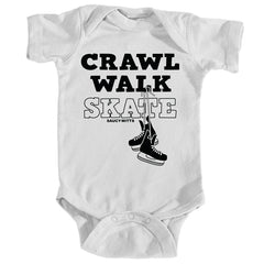 crawl walk skate hockey baby bodysuit white