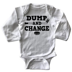 dump and change hockey long sleeve onesie white