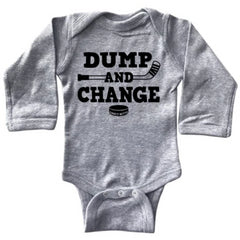 dump and change hockey long sleeve onesie heather gray