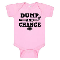 dump and change hockey infant onesie light pink