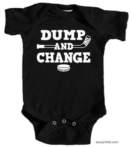 Dump and Change Hockey Infant Bodysuit White black