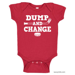 Dump and Change Hockey Infant Bodysuit White on red