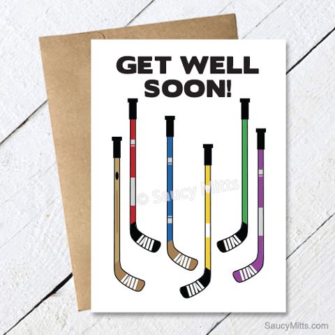Get Well Soon Hockey Card - Colorful Hockey Sticks