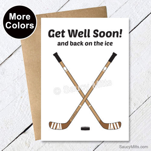 get well soon hockey card crossed sticks