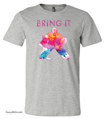 Girls Bring It Hockey Goalie Watercolor Shirt heather gray