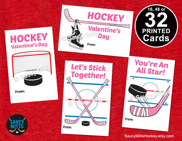Girls Pink Hockey Valentines 32 Cards - Hockey Elements