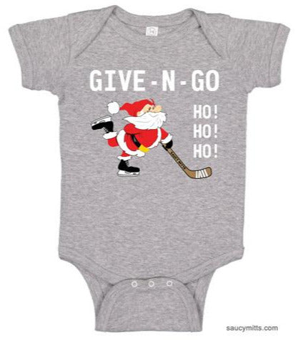 Give N Go Hockey Santa Baby Bodysuit heather gray