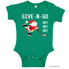 Give N Go Hockey Santa Baby Bodysuit kelly green