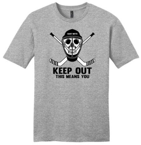 goalie hockey skull shirt keep out heather gray