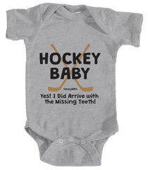 hockey baby missing teeth infant onesie gray