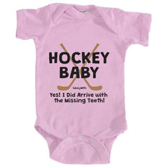 hockey baby missing teeth infant onesie pink