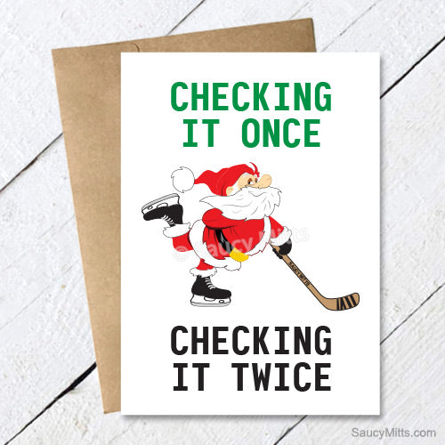 Checking It Once Checking It Twice Hockey Santa Christmas Card