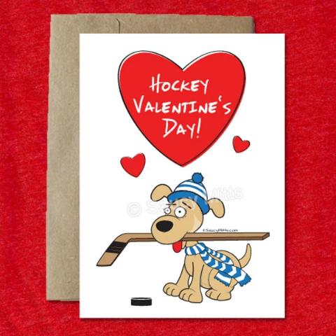 youth kids hockey dog valentine's day card
