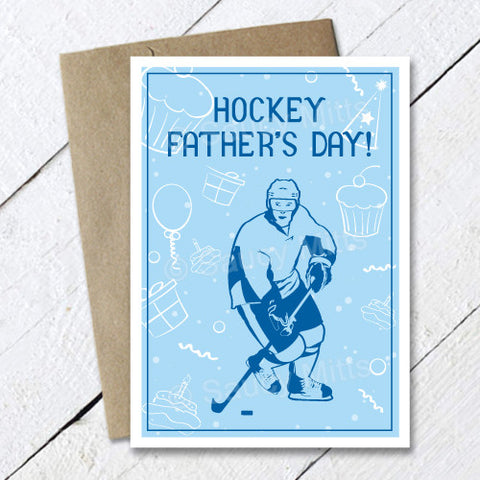 Hockey Fathers Day Card Balloons and Presents