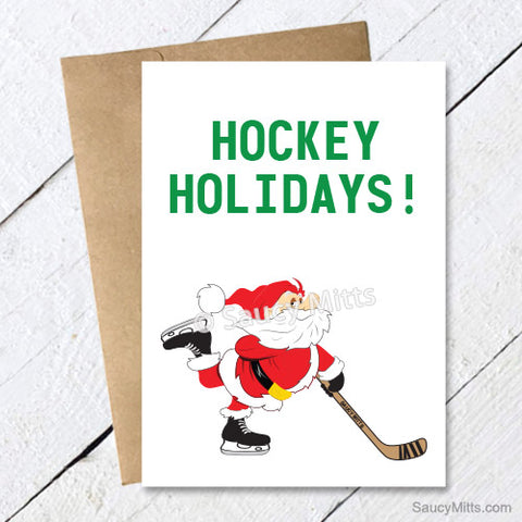 Hockey Holidays Santa Christmas Card