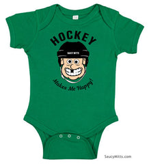 Hockey Makes Me Happy Baby Bodysuit kelly green