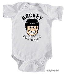 Hockey Makes Me Happy Baby Bodysuit white