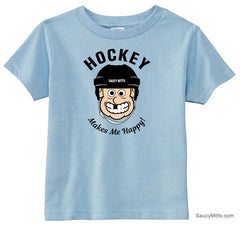 Hockey Makes Me Happy Toddler Shirt light blue