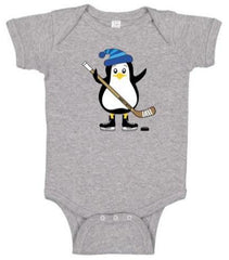 hockey penguin infant bodysuit heather gray