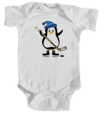 hockey penguin infant bodysuit white