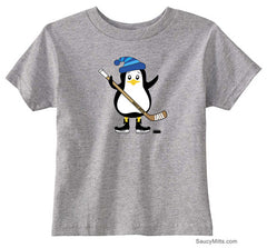 Hockey Penguin Toddler Shirt blue hat heather gray