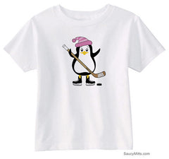 Hockey Penguin Toddler Shirt pink hat white