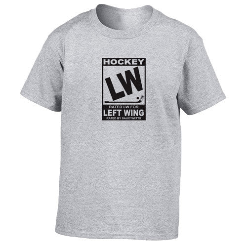 rated lw for left wing hockey youth shirt heather gray