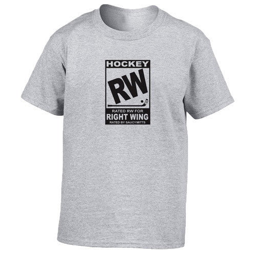 rated rw for right wing hockey youth shirt heather gray