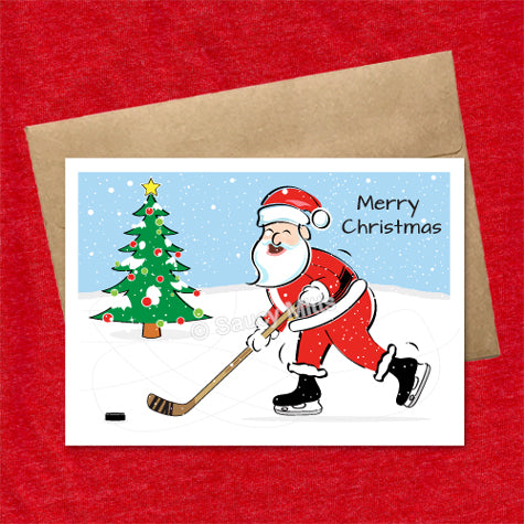 hockey santa christmas card