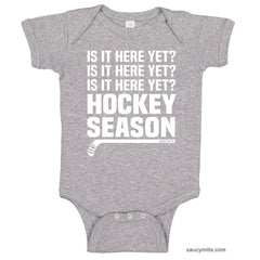 Hockey Season Is It Here Yet Infant Bodysuit heather gray
