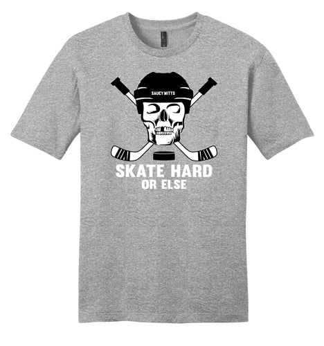 hockey skull cross sticks shirt skate hard heather gray