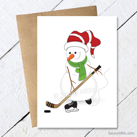 Hockey Snowman Christmas Card