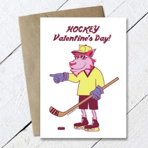cool wolf hockey valentine's day card