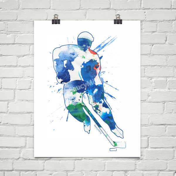 hockey watercolor poster print