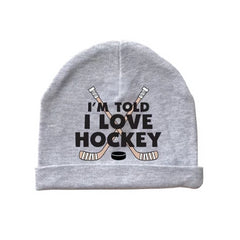 i'm told i love hockey baby beanie cap hat heather gray