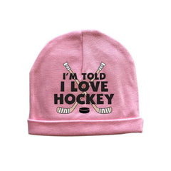 i'm told i love hockey baby beanie cap hat pink