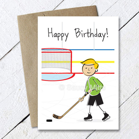 Kids Hockey Cartoon Birthday Card