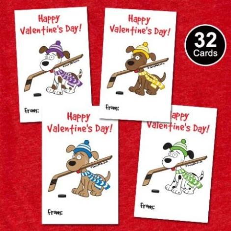 Kids Hockey Dog Valentines Cards