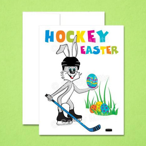 Kids Hockey Rabbit Easter Card