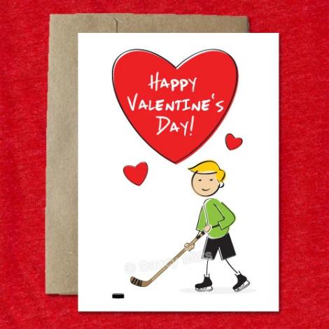 cartoon boy hockey valentine's card