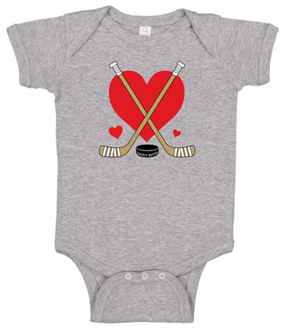 Love Heart Hockey Sticks Baby Bodysuit