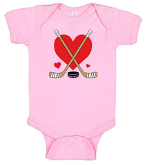 Love Heart Hockey Sticks Baby Bodysuit pink