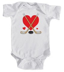 Love Heart Hockey Sticks Baby Bodysuit white