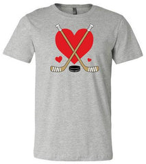 Women's Love Heart Hockey Sticks Shirt heather gray